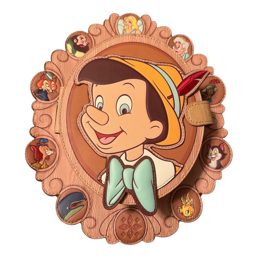 Loungefly Disney Pinocchio Wood Frame Portrait Figural Mini Backpack NWT